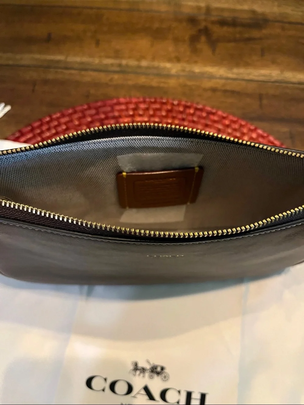 Coach Dark Brown Leather Shoulder Bag with Gold Logo